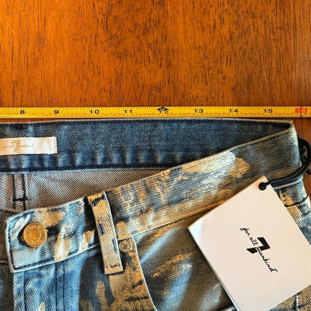 7 For All Mankind Cropped Relaxed Skinny Jeans Gold Leaf Print (Sample) NWT - Picture 7 of 11